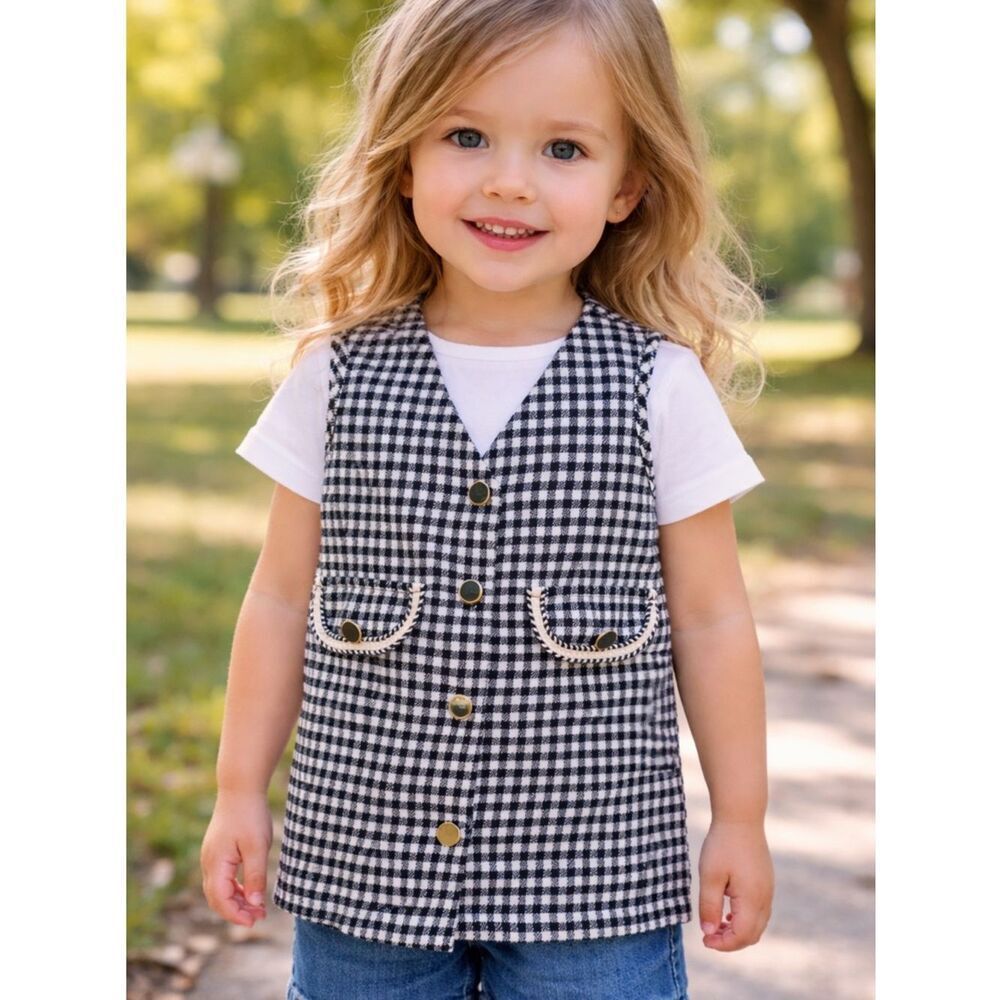 Take 50% OFF- PatPat Black&White Gingham Kids Vest Classic Layering Piece, Sz-3